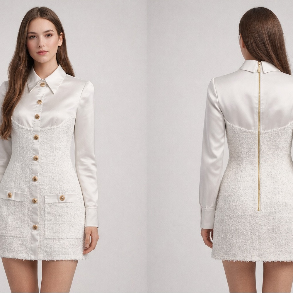 Chic White Button-Front Midi Dress